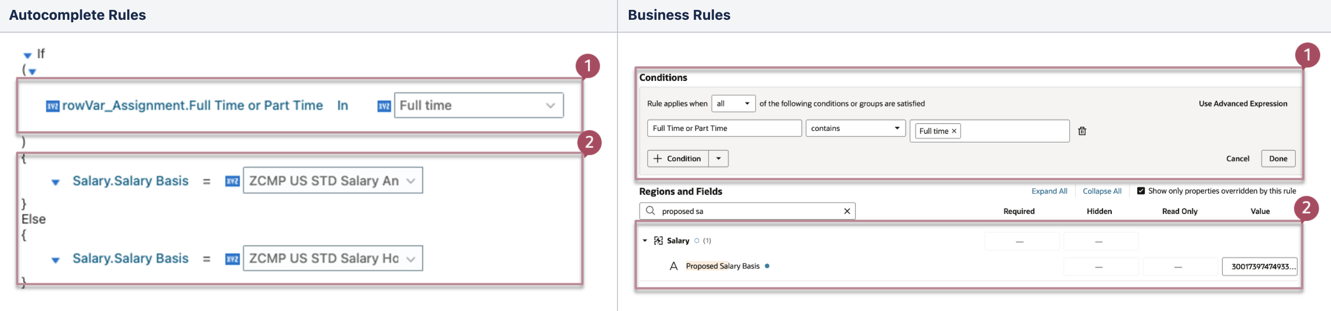 条件(1)とルール・ロジック(2)の比較