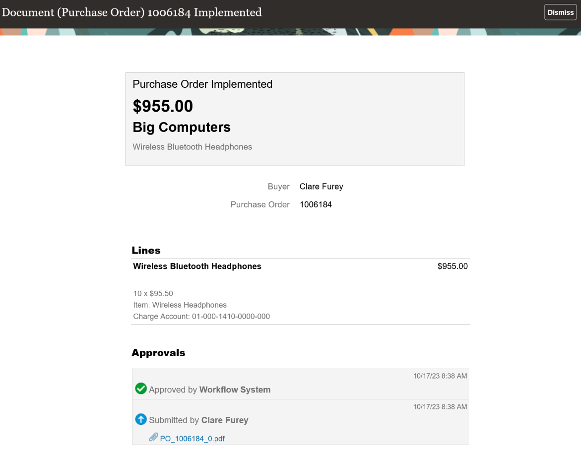 Oracle Analytics Publisherテンプレートを使用した購買オーダー実装済FYI通知