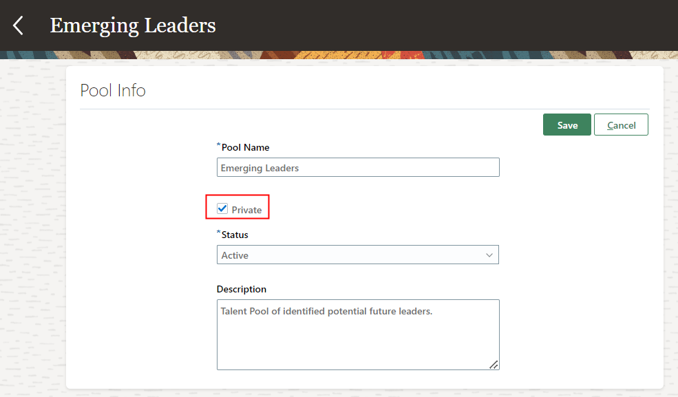 この画像は、タレント・プールの「プール情報」セクションを示しています。