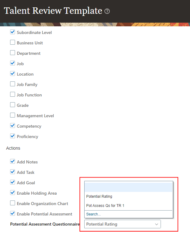 この画像は、「タレント・レビュー・テンプレート」ページを示しています。
