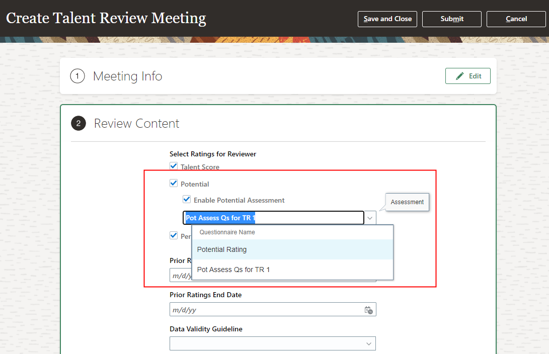 この画像は、「タレント・レビュー会議の作成」ページを示しています。
