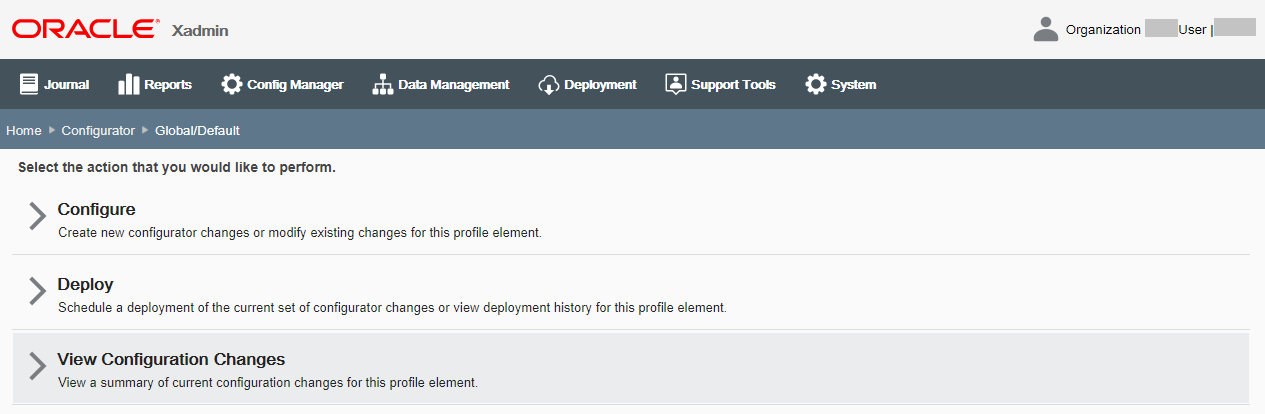 Configure Action page