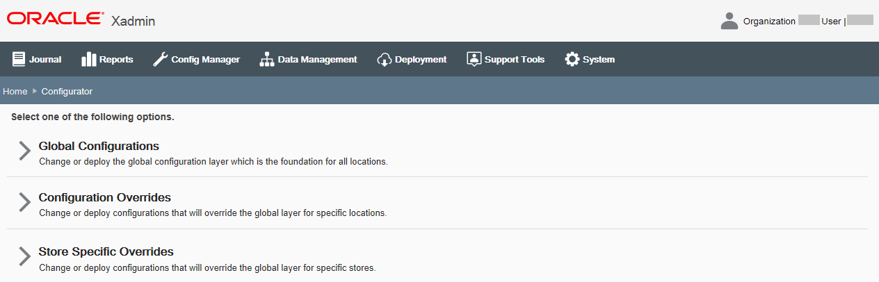Configuration Scope Options page