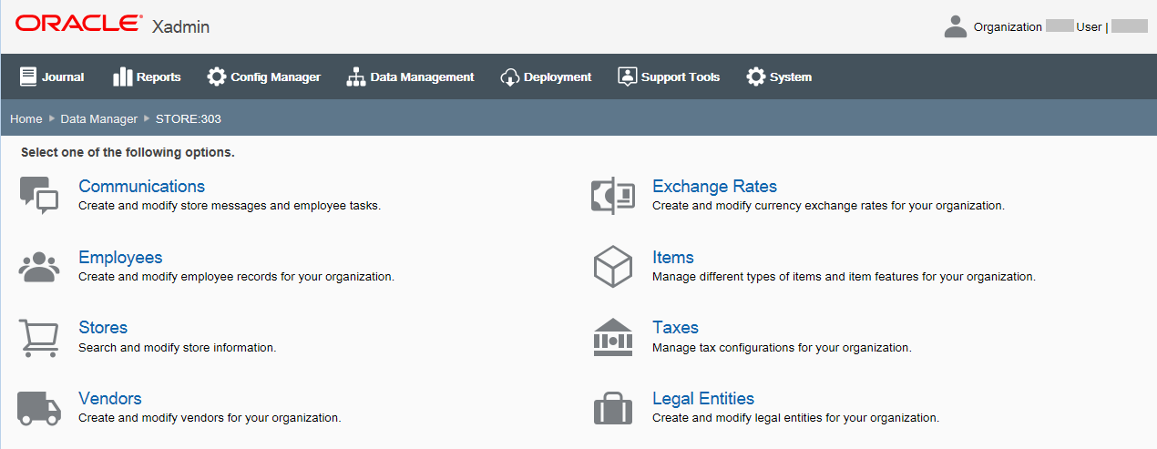 Data Manager options