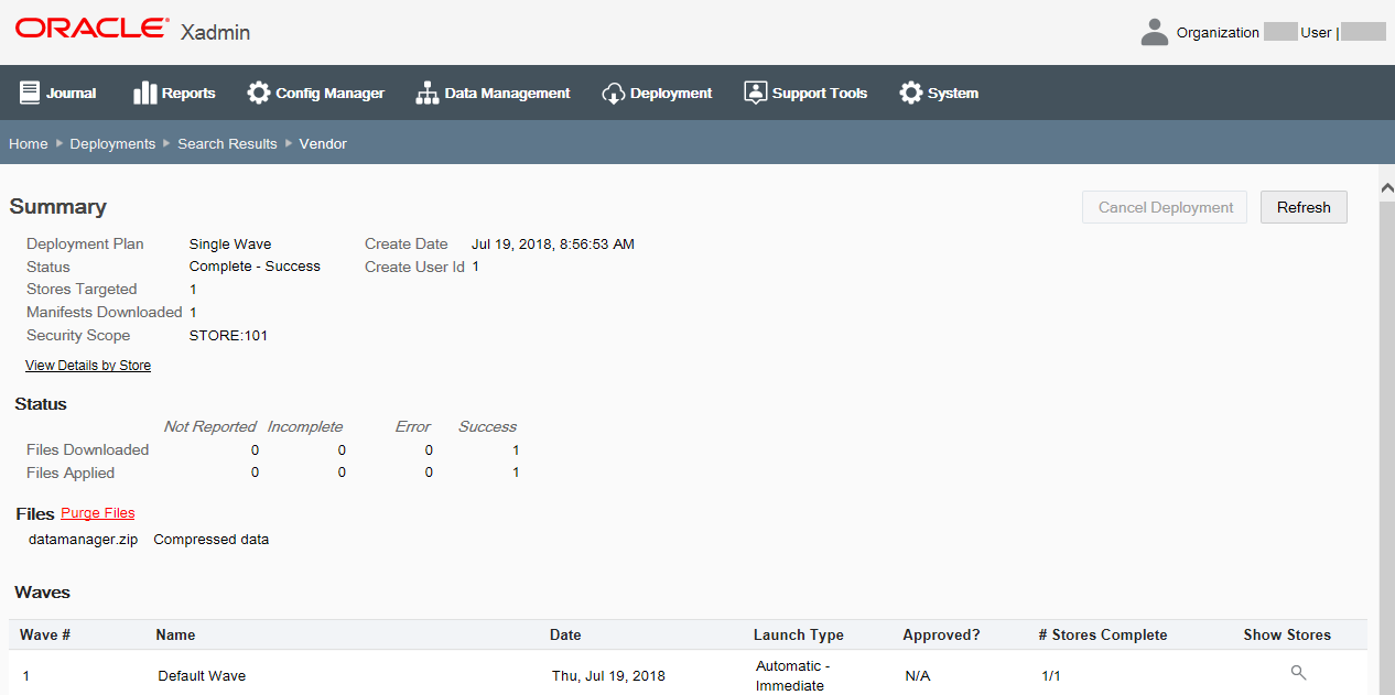 Deployment Summary page