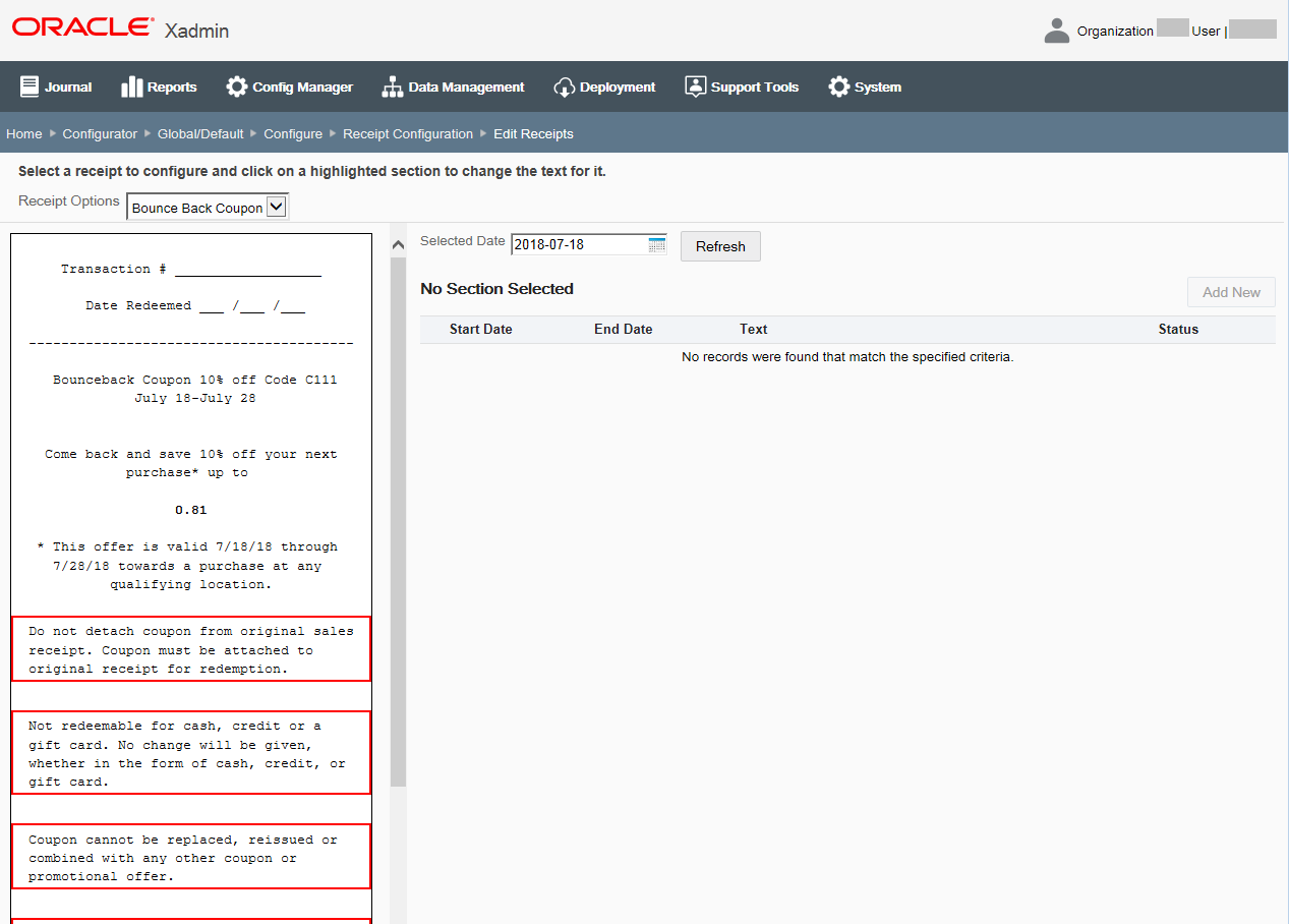 Edit Receipts - Example Bounce Back Coupon