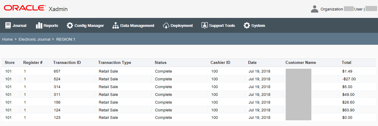 Electronic Journal - Transaction List