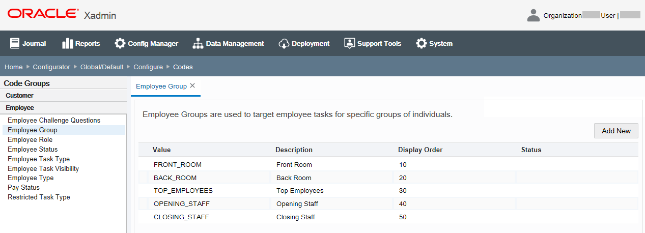 Employee Group tab