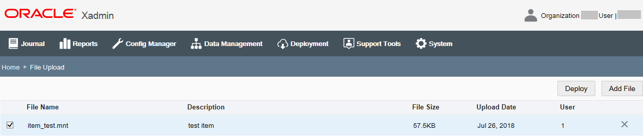 File Upload page - File selected