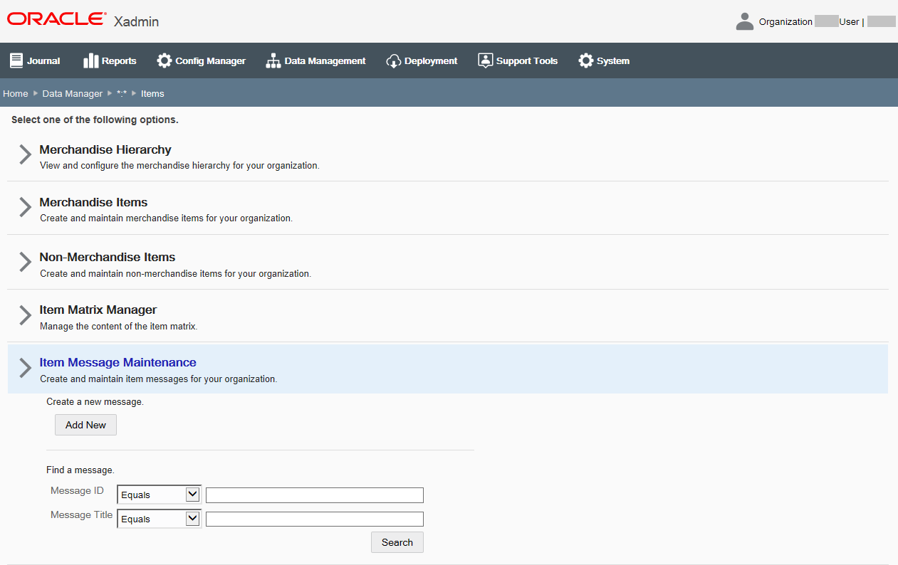 Item Message Maintenance