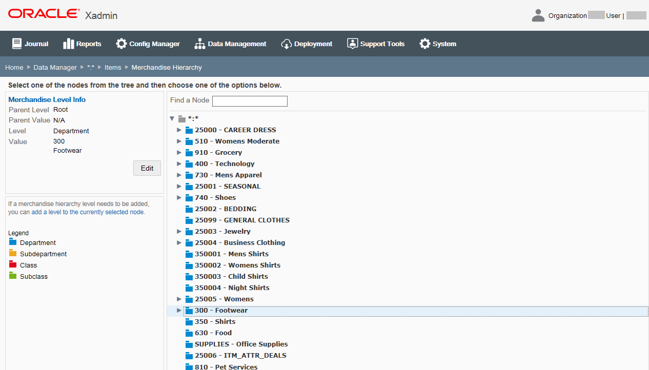 Merchandise Hierarchy page