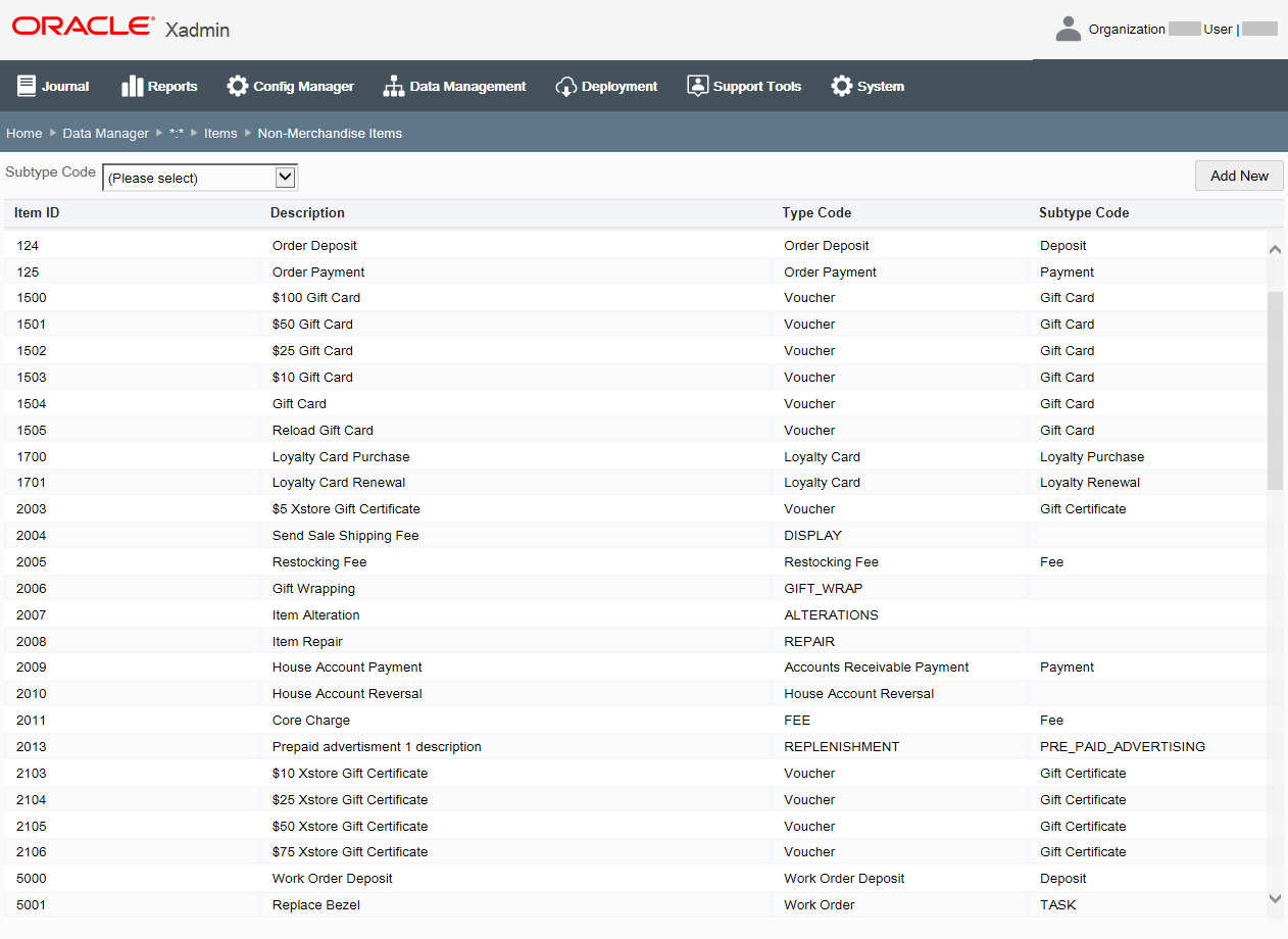 Non-Merchandise Items page