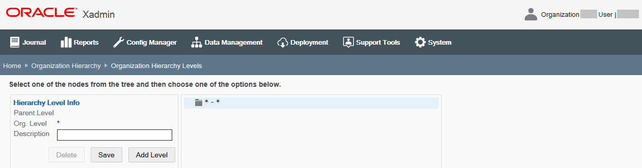 Organization Hierarchy Levels page