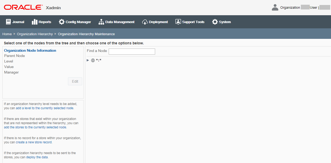 Organization Hierarchy Maintenance page