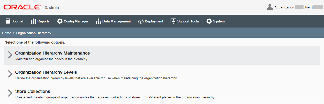 Organization Hierarchy page