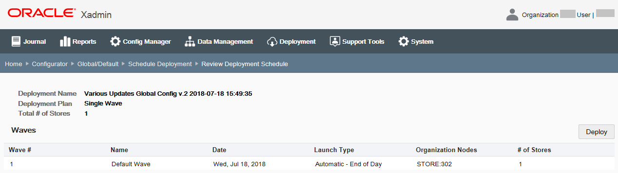 Review Deployment Schedule page