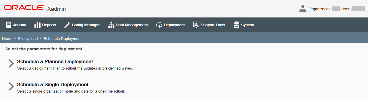 Schedule Deployment page