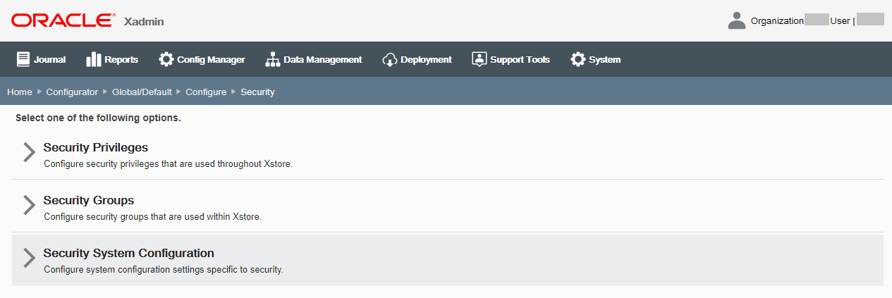 Security Configuration page