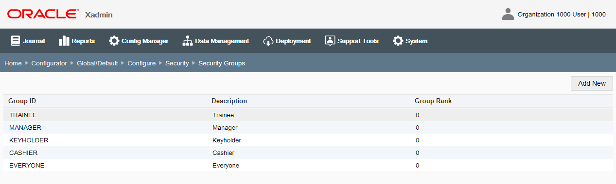 Security Groups page