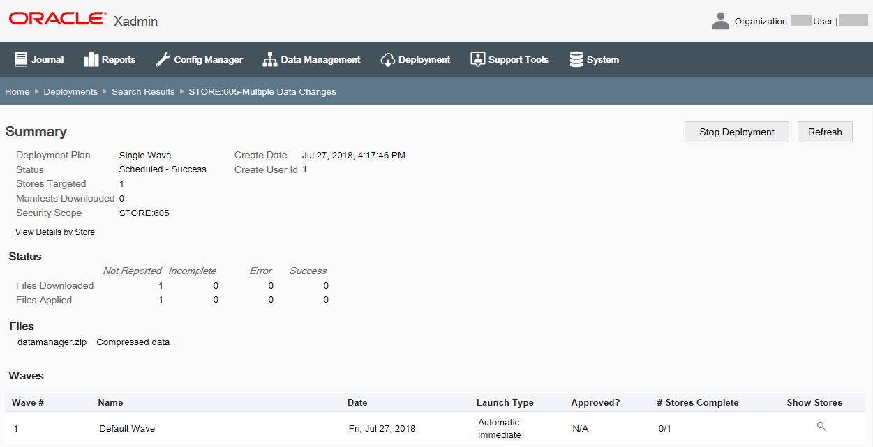 Deployment Summary - Stop Deployment button