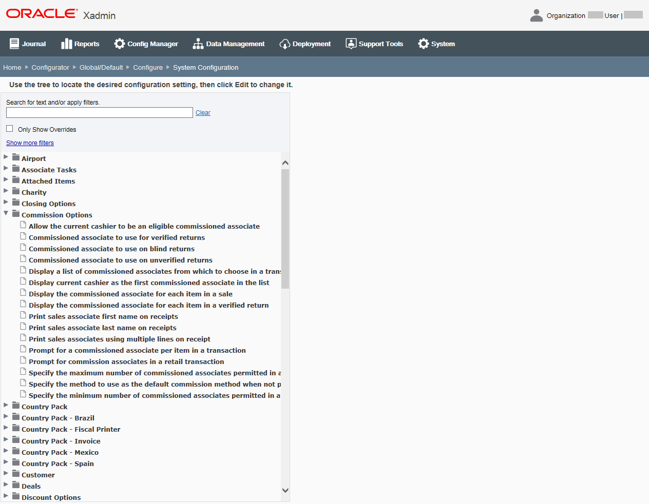 System Configuration Page - Categories expanded