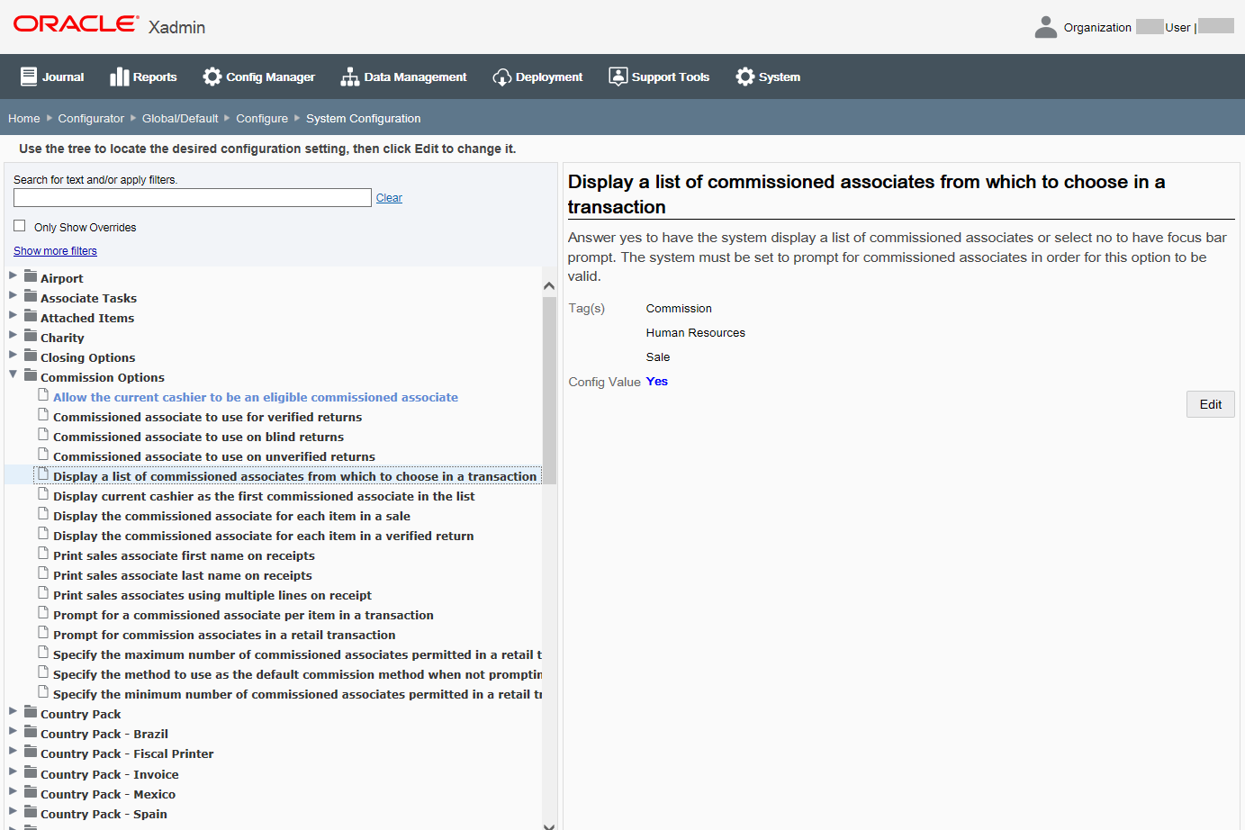 System Configuration Page - Config Detail