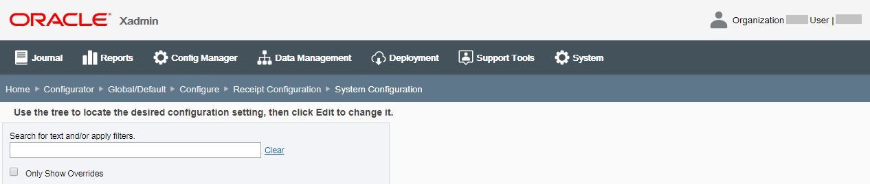 System Configuration Page - Search Box