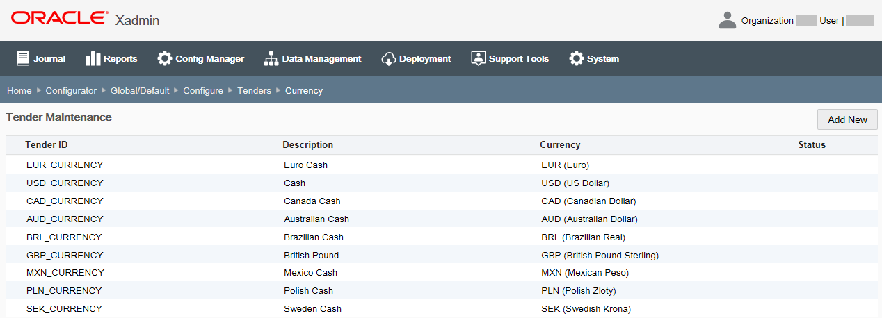 Tender Maintenance page