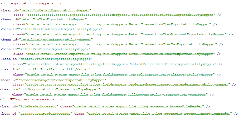 Image shows an excerpt from the RTLogMappingBean.xml file