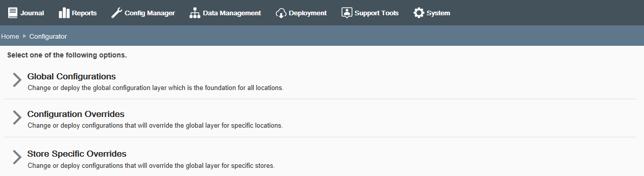 Configuration Scope Options page