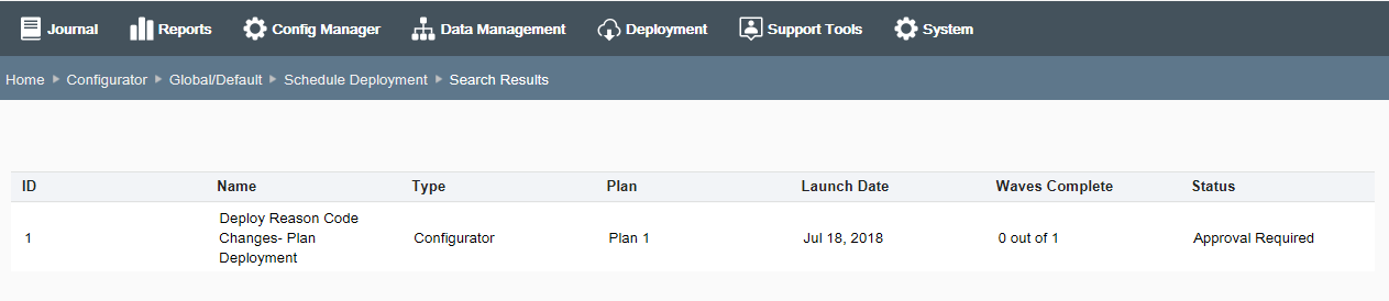 Deployment History Search Results