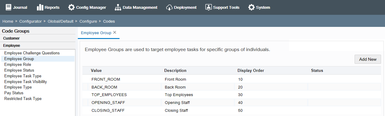 Employee Group tab