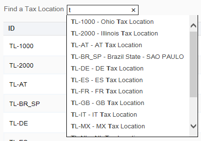 Find Tax Location entry field