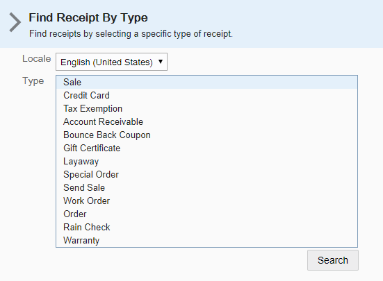 Receipt Search by Type