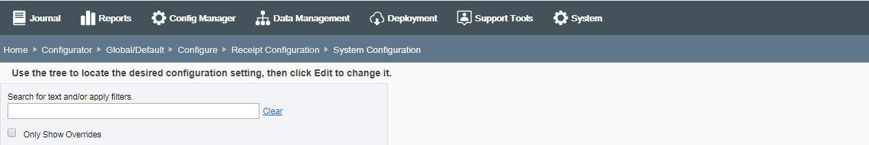 System Configuration Page - Search Box