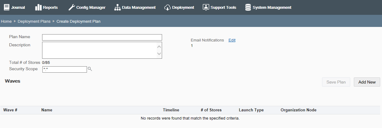 Create Deployment Plan page