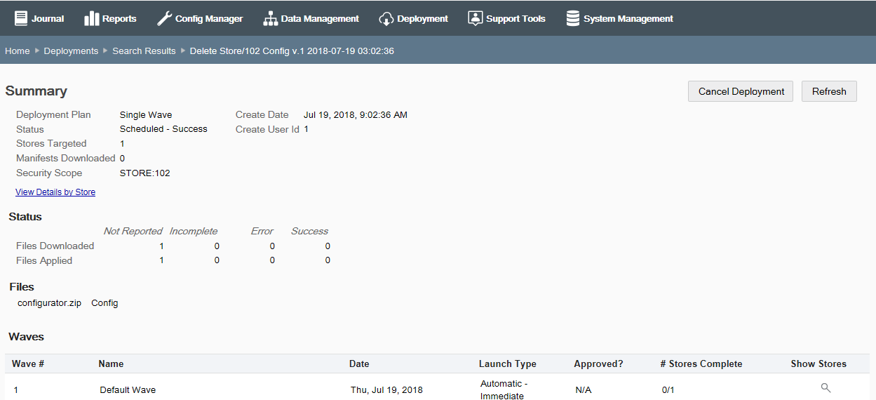 Deployment Summary - Cancel Deployment