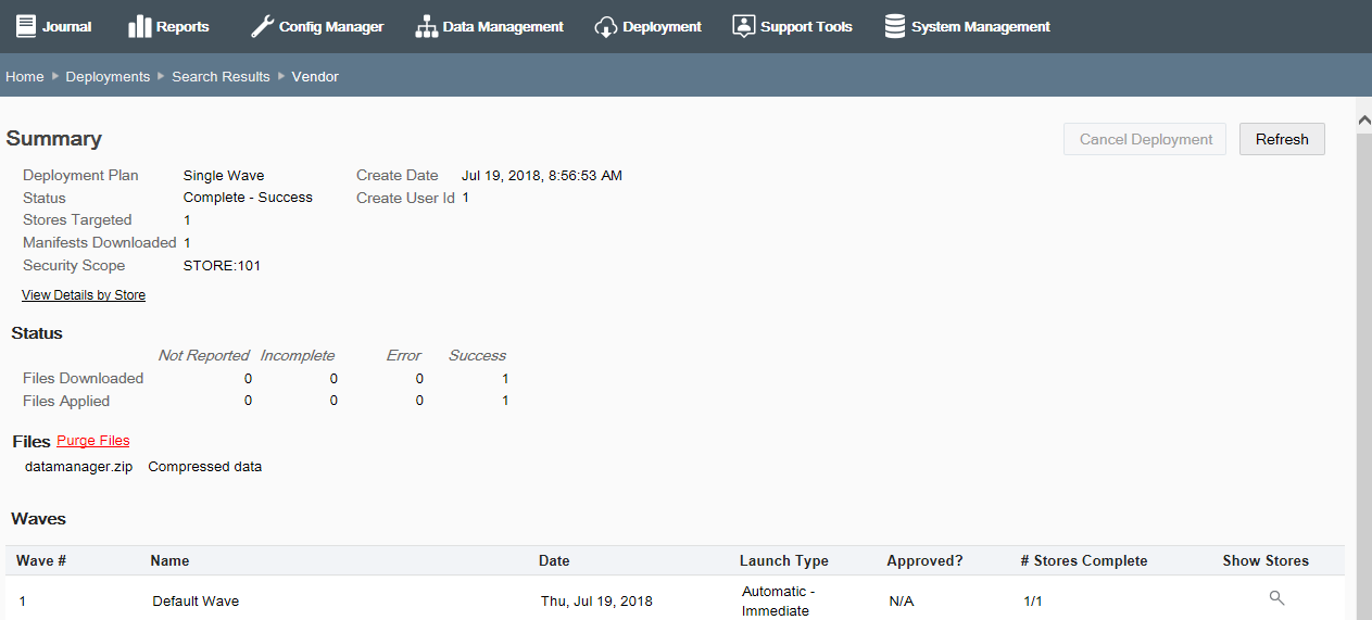 Deployment Summary page