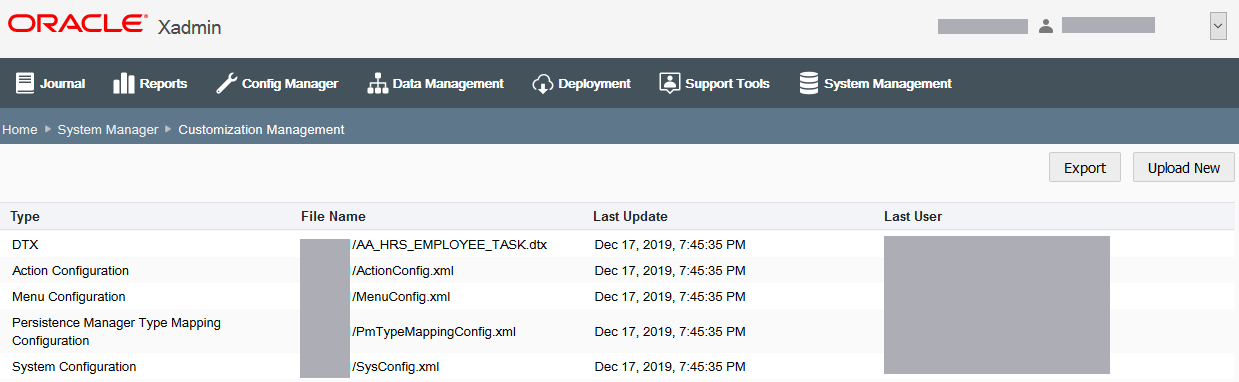 Customization Management Page