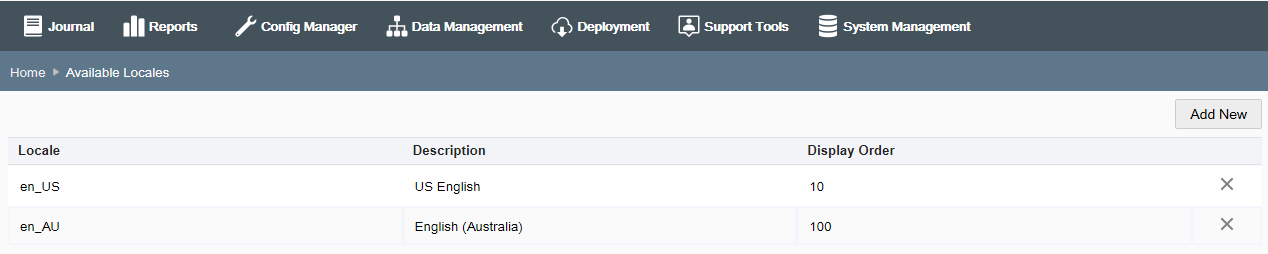 Available Locales Page