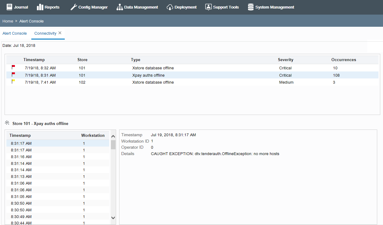 Connectivity logged events