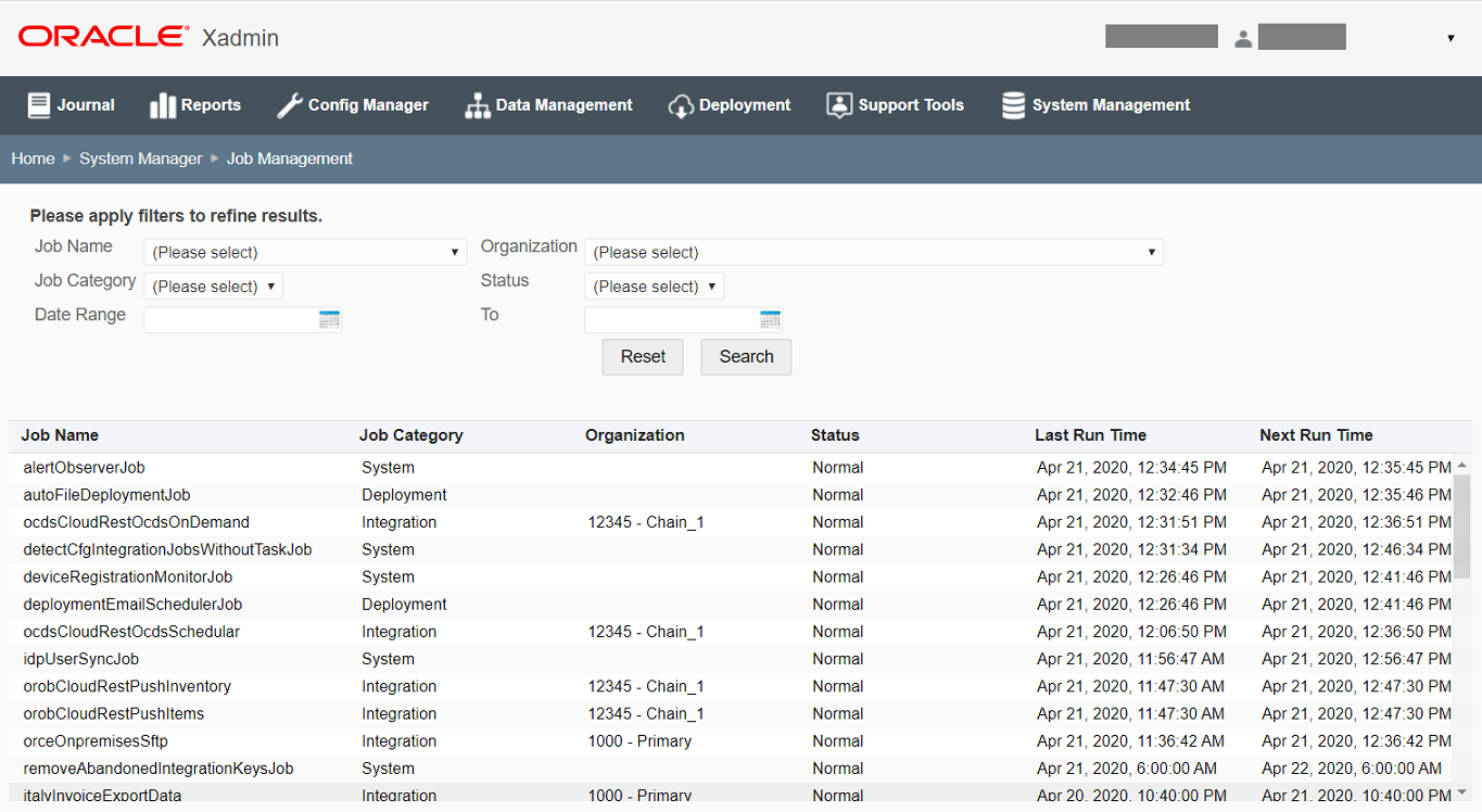 Job Management Screen