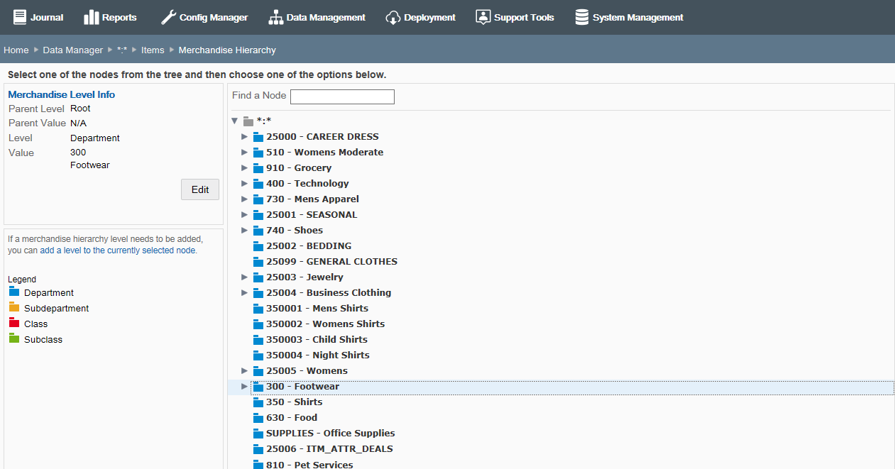 Merchandise Hierarchy page