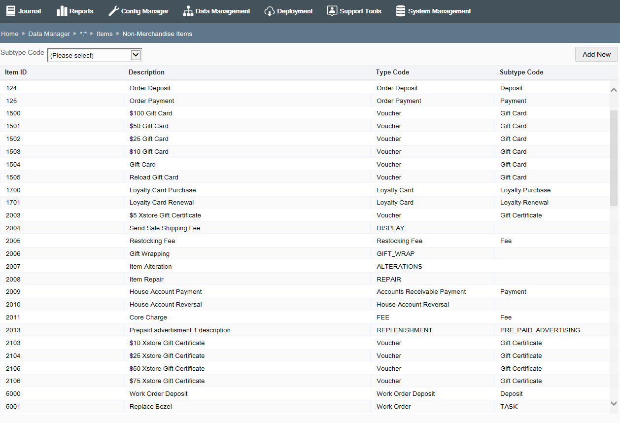Non-Merchandise Items page