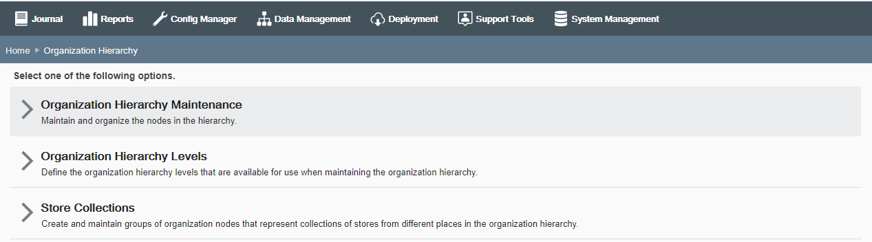 Organization Hierarchy page
