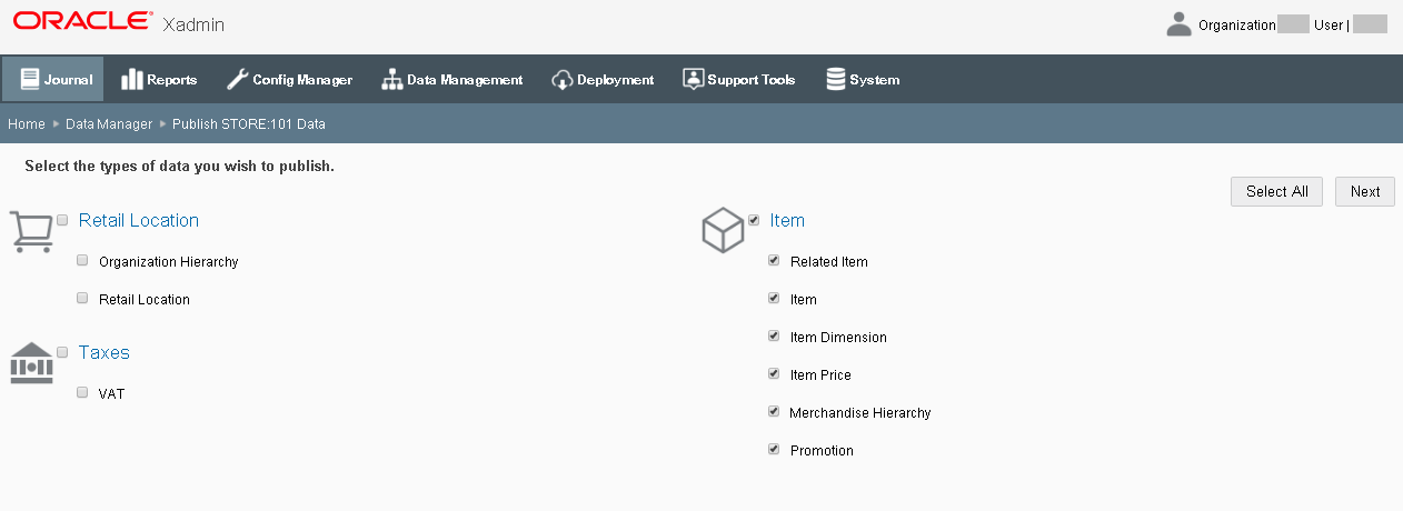 This image shows the available data to publish.