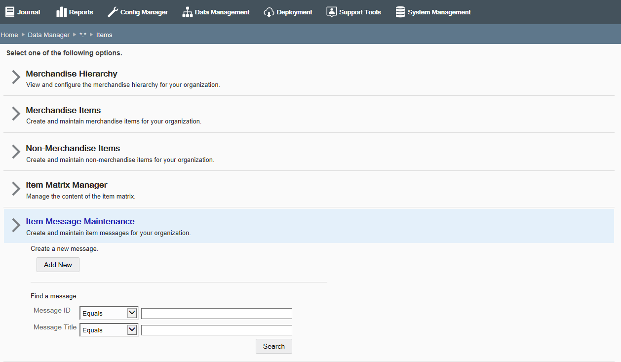 Item Message Maintenance