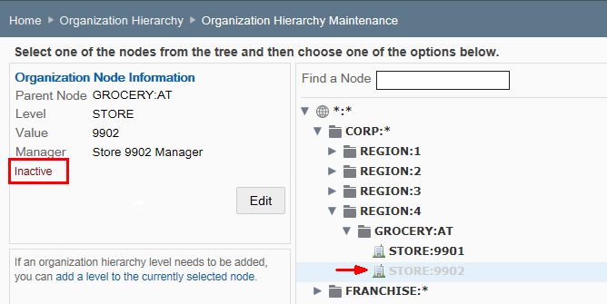 Inactive Org Node example
