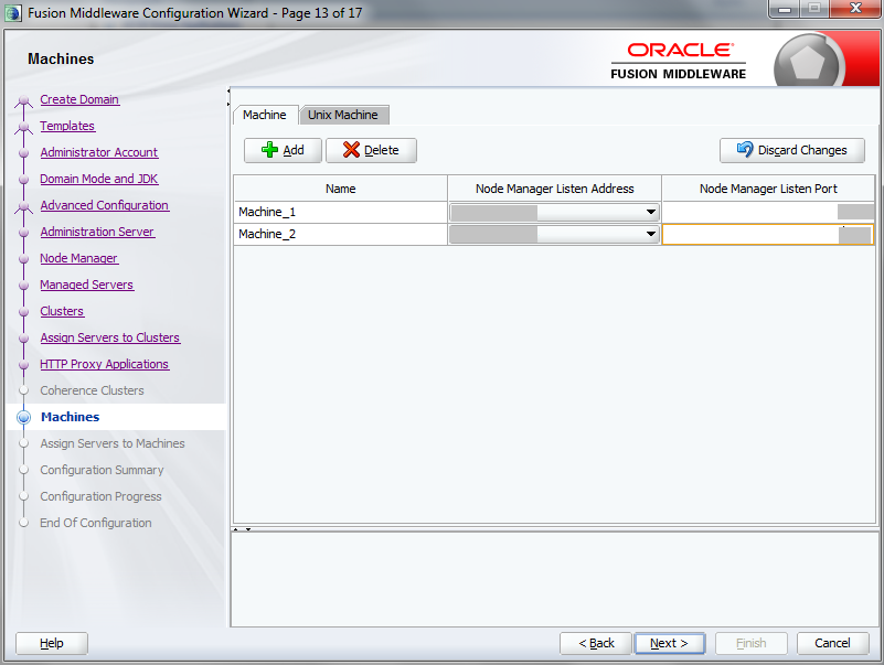 This image shows the Configuration Wizard Machines page.