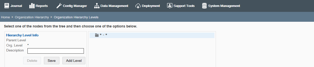 Organization Hierarchy Levels page